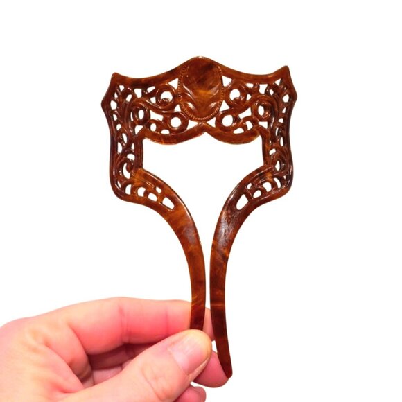 Antique Celluloid Hair Comb Faux Tortoiseshell  Victorian Revival Hair Accessory